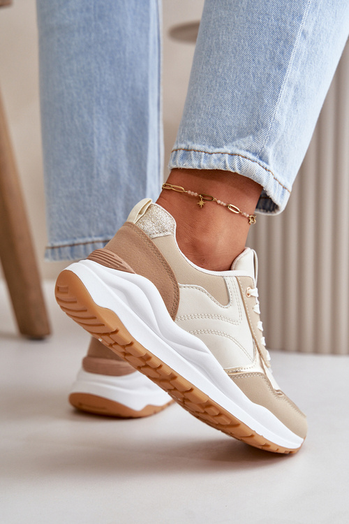 Sneakersy Damskie Na Platformie Z Eko Skóry Beżowe Issatta