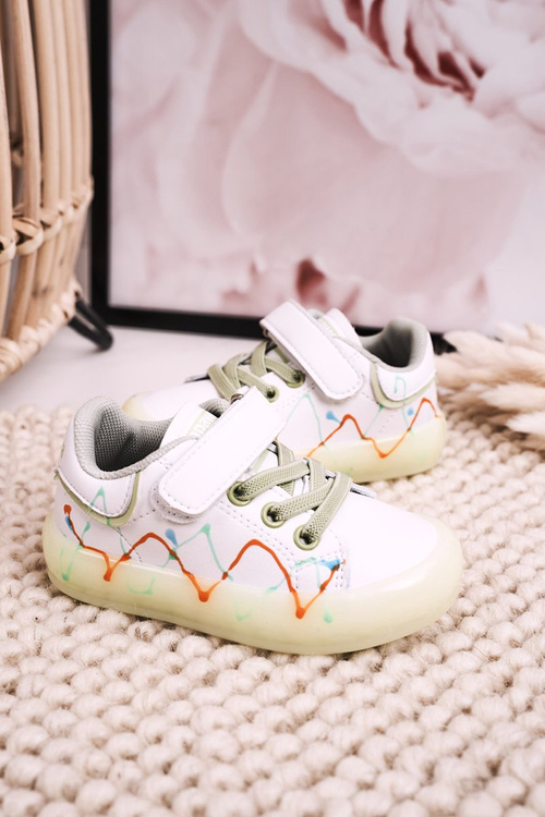 Dziecięce Sportowe Buty Ze Świecącą Podeszwą LED Biało-Zielone Disco