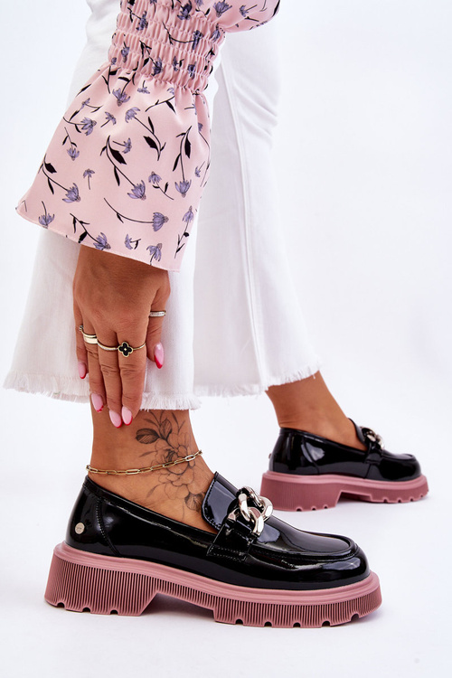 Lakierowane Mokasyny Z Łańcuchem GOE LL2N4039 Czarno-Fioletowe