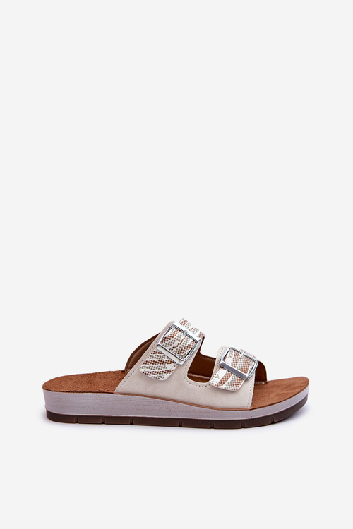 Wygodne Klapki Damskie Z Klamrami Inblu CP000045 Beżowe