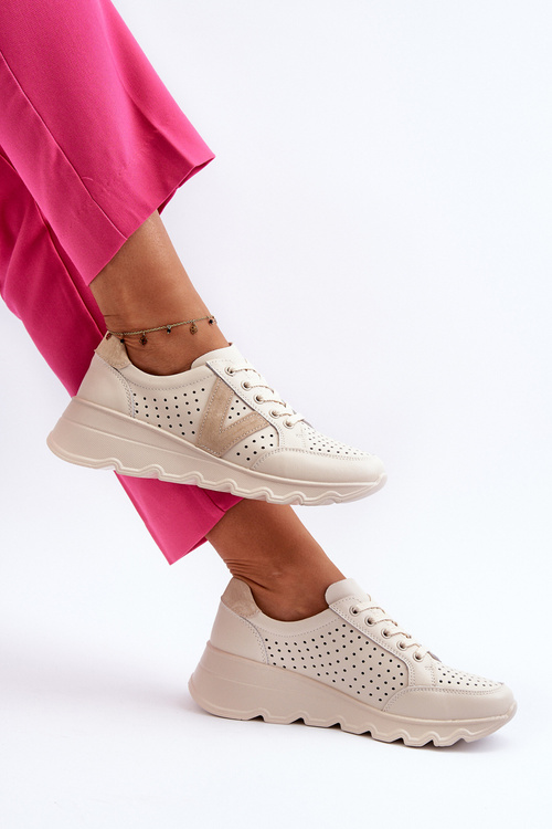 Damskie Skórzane Lekkie Buty Sportowe Beżowe Eleonori