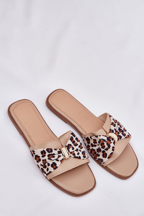 Klapki Damskie Na Płaskim Obcasie Z Kokardą Beżowe Avenza