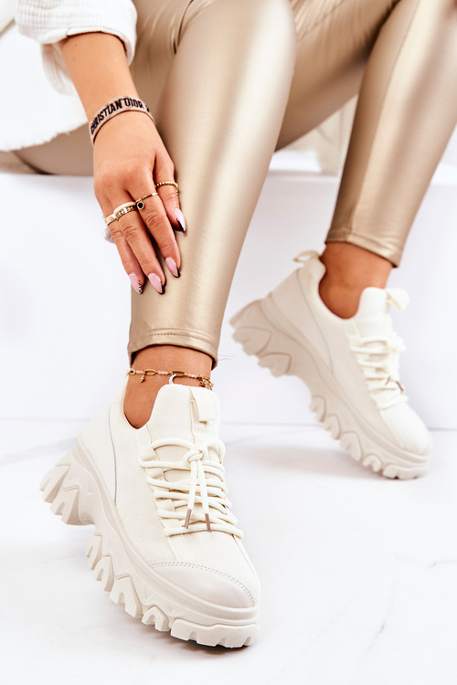 Damskie Sportowe Buty Sneakersy Jasnobeżowe Miles