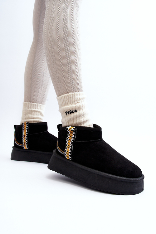 Śniegowce Na Platformie Ze Wzorem Czarne Udra