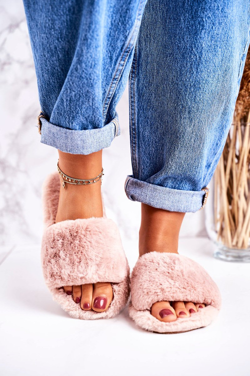 Damskie Klapki Papcie Futrzane Różowe Cold Days