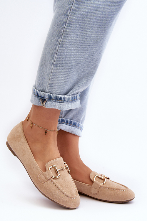 Damskie Mokasyny Z Ozdobą Ekozamsz Beżowe Winalita