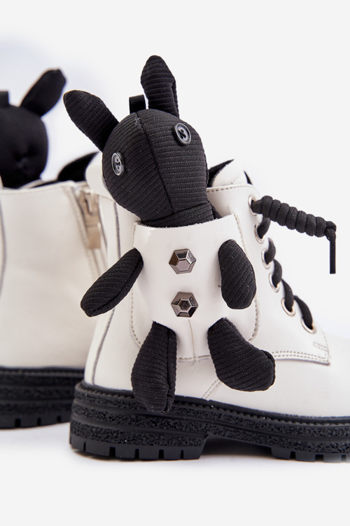 Skórzane Ocieplane Botki Dziecięce Na Zamek Z Misiem Vinceza 36261 Białe