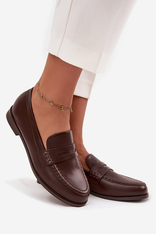 Mokasyny Loafersy Damskie Z Eko Skóry Czekoladowe Bessina