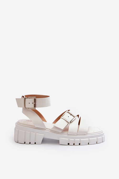 Sandały Damskie Z Paskami Eko Skórzane Białe Eladira