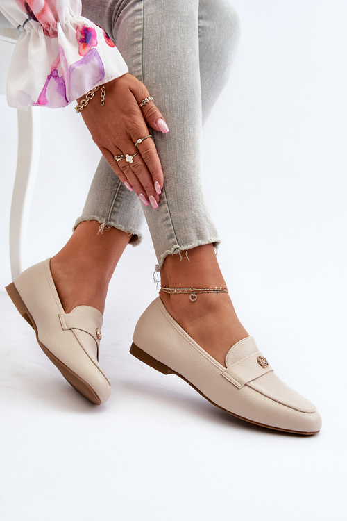 Mokasyny Damskie Na Płaskim Obcasie Beżowe Sylvaine