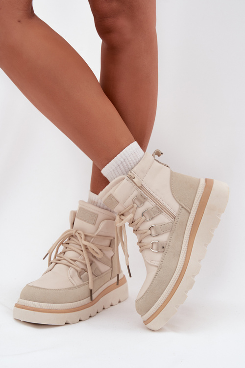 Damskie Botki Trapery Na Platformie Jasnobeżowe Liorae