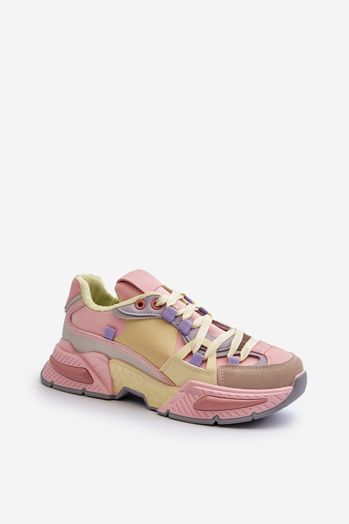 Sneakersy Damskie Na Grubej Podeszwie Różowo-Żółte Peonema