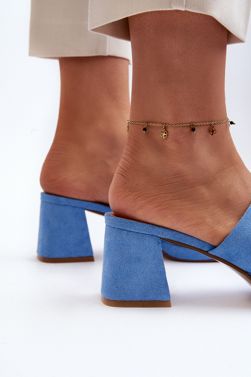 Damskie Klapki Na Obcasie Niebieskie Bralya