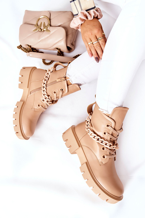 Skórzane Botki Workery Beżowe Izzy