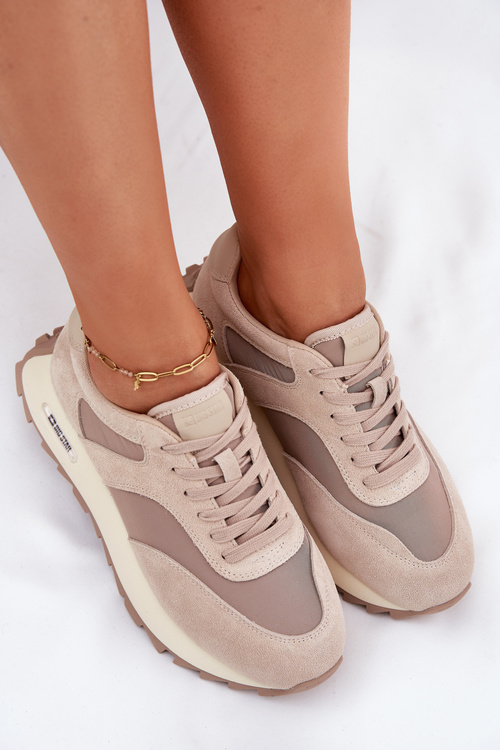 Zamszowe Sneakersy Na Platformie Damskie Big Star RR274897 HI-POLY SYSTEM Beżowe