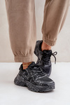 Sneakersy Damskie Z Przetarciami Na Platformie Czarne Seladwen