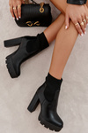 Damskie Skórzane Botki Ze Skarpetą Czarne Adalyn
