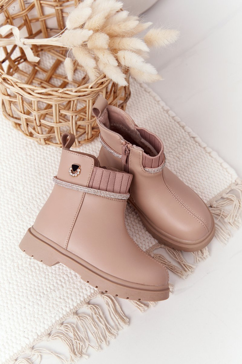 Dziecięce Botki Z Cekinami Beżowe Toffees