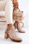 Damskie Skórzane Botki Na Słupku Maciejka Jasnobeżowe 04492