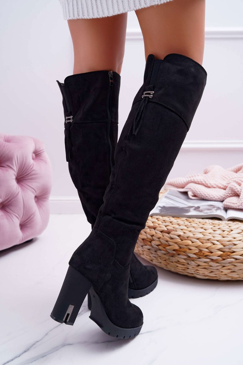 Kozaki Damskie Na Słupku Zamszowe Ocieplane Velkor