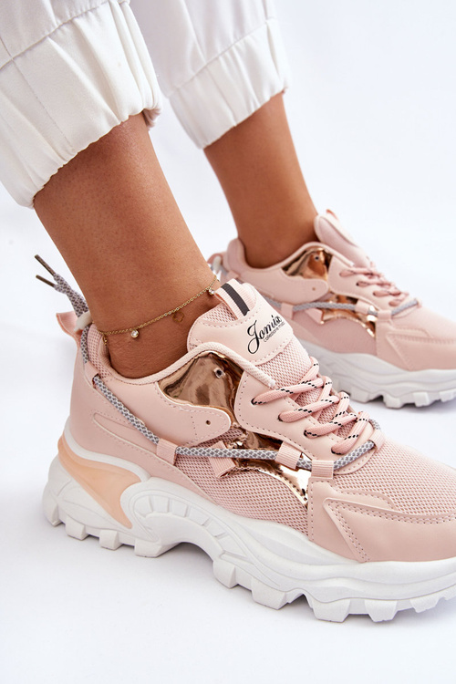 Damskie Buty Sportowe Sznurowane Na Platformie Różowe Minea