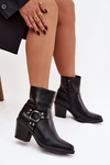 Ocieplane Botki Damskie Na Słupku Z Ozdobnym Elementem Czarne Jurelle