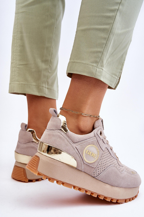 Damskie Zamszowe Buty Sportowe Na Platformie GOE LL2N4001 Beżowe