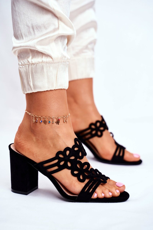 Ażurowe Klapki Na Słupku Sergio Leone SK031 Czarne