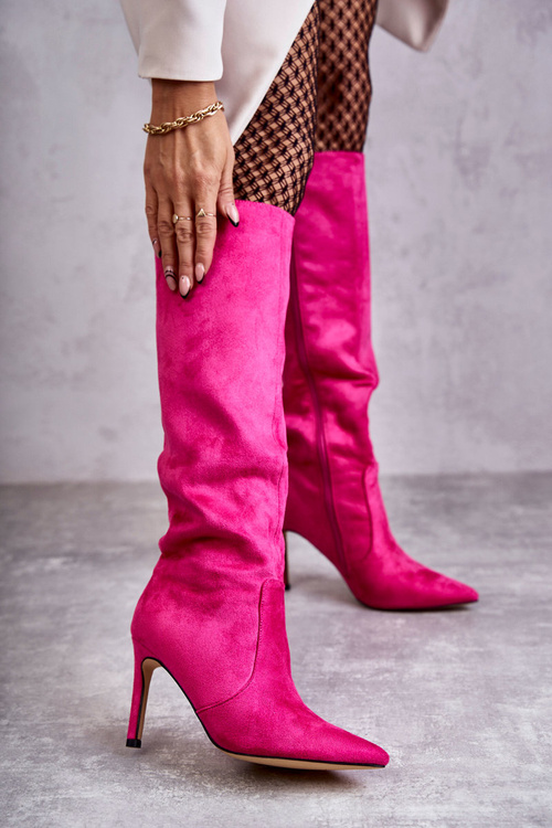 Zamszowe Kozaki Na Szpilce Różowe Carite