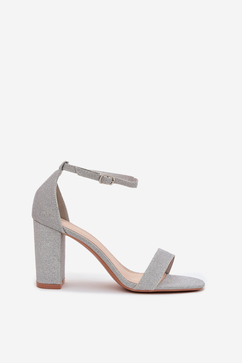 Błyszczące Sandały Damskie Na Słupku Srebrne Kavina