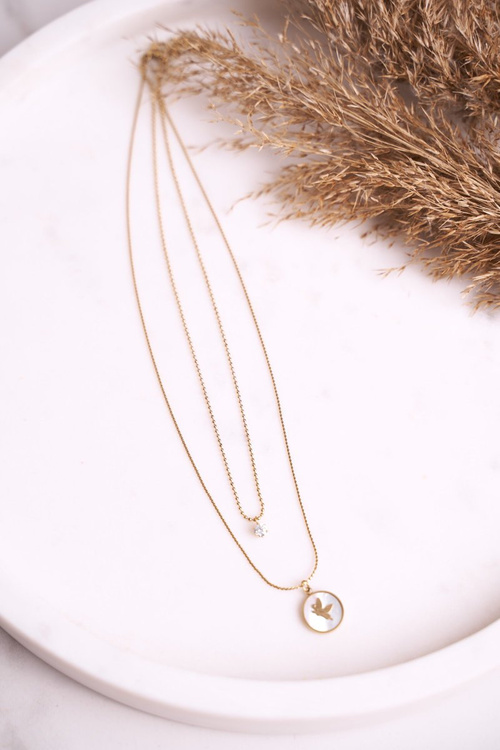 Naszyjnik Łańcuszek Podwójny Motyl i Cyrkonia Złoty Butterfly