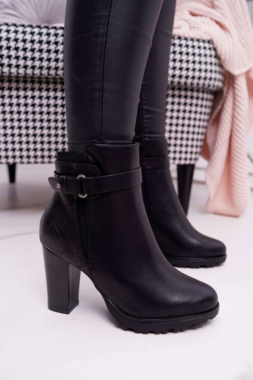 Damskie Botki Na Słupku Ocieplane Czarne Devin