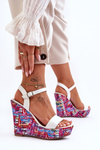 Damskie Sandałki Na Kolorowym Koturnie Białe Malibu