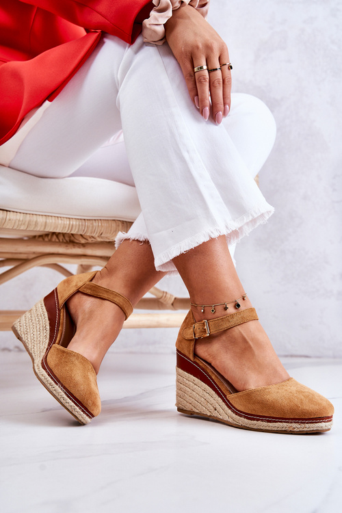 Damskie Espadryle Na Koturnie Brązowe Tamarill