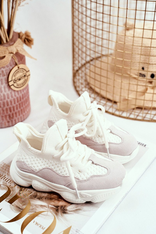 Sportowe Buty Dziecięce Sznurowane Zamszowe Białe Volema