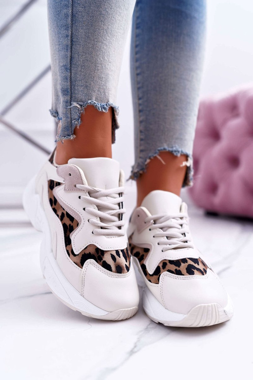 Sportowe Damskie Buty Beżowe Leopard Mezeno