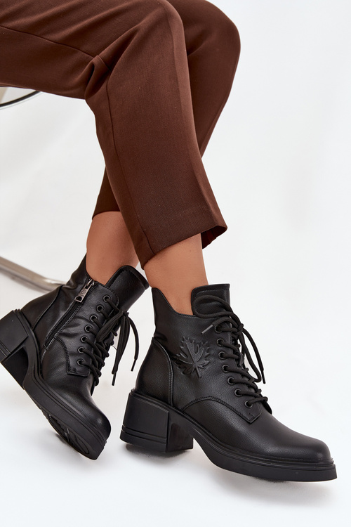 Botki Damskie Skórzane Na Klocku Ocieplane Vinceza 39950 Czarne