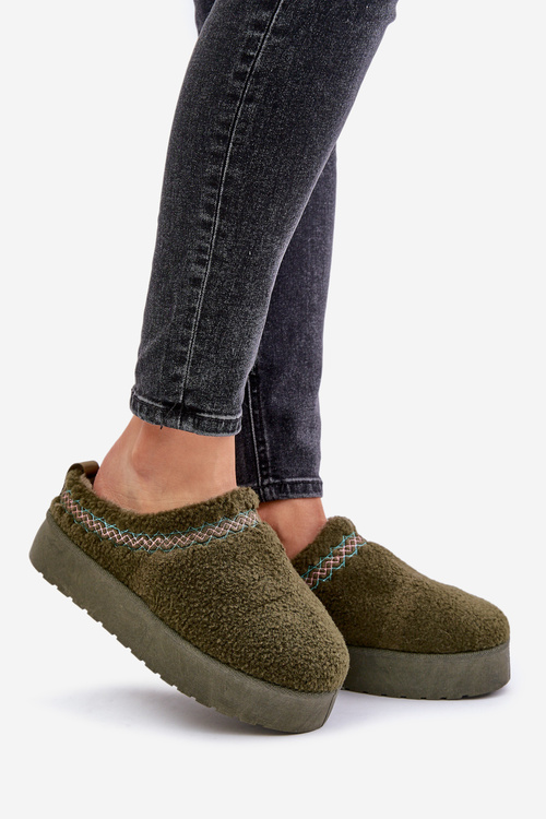 Śniegowce Na Platformie Z Futerkiem Typu Baranek Ciemnozielone Mesirra