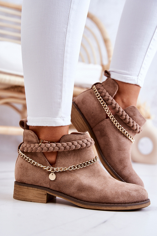 Zamszowe Botki Z Łańcuszkiem Brązowe Talitha