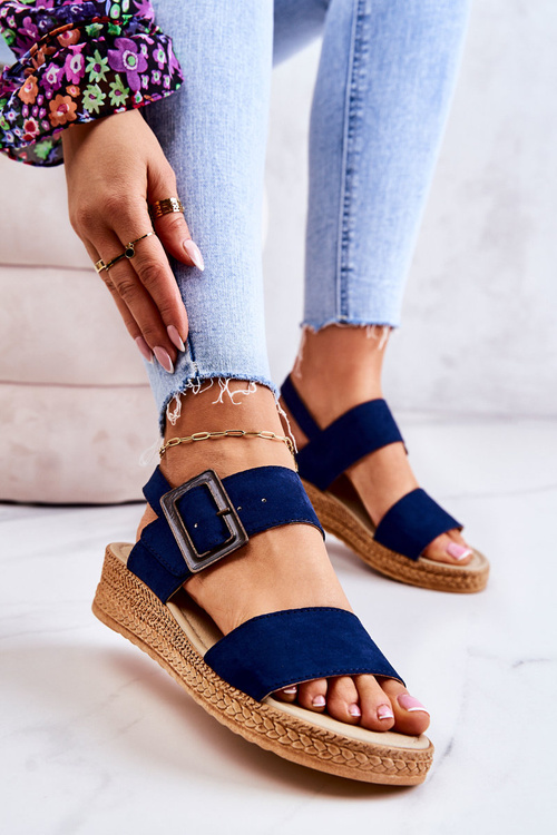 Damskie Zamszowe Sandały Big Star JJ276033 Granatowe