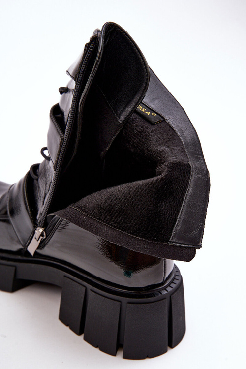 Workery Botki Damskie Lakierowane Czarne S.Barski MR870-61