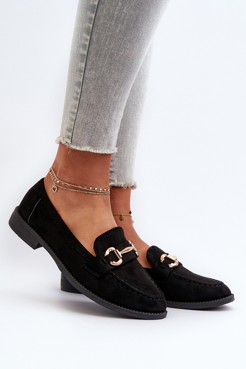 Mokasyny Damskie Na Płaskim Obcasie Z Ozdobą Czarne Aviole