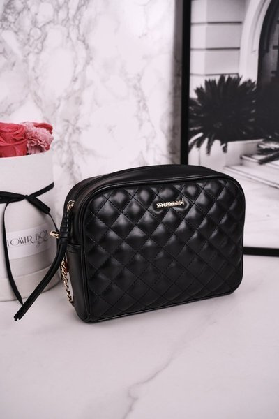 Torebka Listonoszka MONNARI BAG0200-M20 Pikowana Czarna Błyszcząca