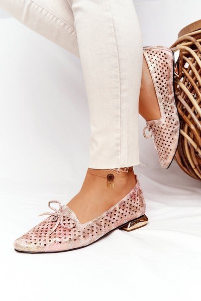 Ażurowe Mokasyny Na Złotym Obcasie Vinceza 21-10602 Multikolor