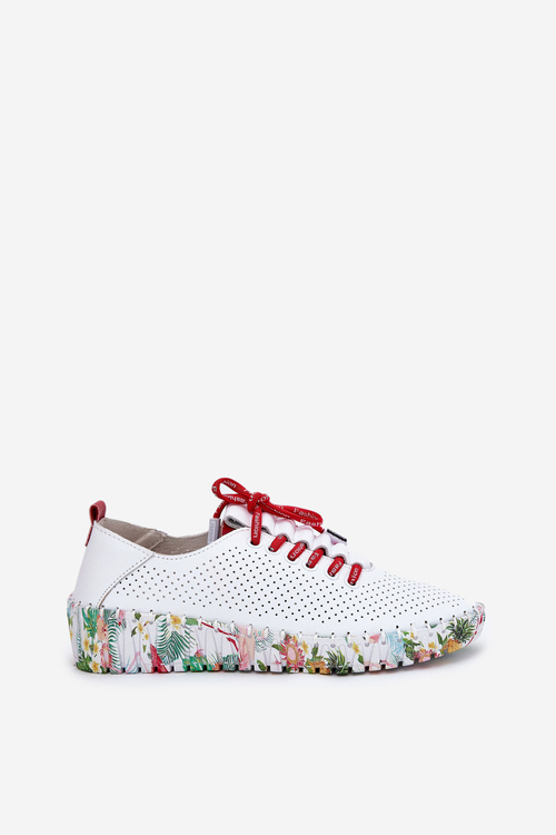 Skórzane Półbuty Na Wzorzystej Platformie Artiker 54C1567 Biało-Czerwone