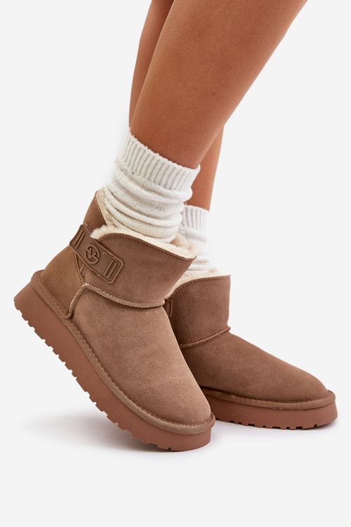 Skórzane Zamszowe Śniegowce Z Futerkiem Vinceza 97951 Beżowe