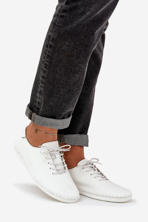 Sznurowane Półbuty Z Naturalnej Skóry D&A LR51-645 Białe