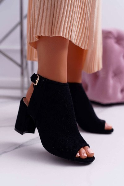 Damskie Sandały Na Słupku Peep Toe Czarne Florina