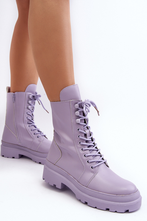 Botki Workery Damskie Ekoskóra Fioletowe Irande