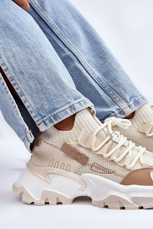 Damskie Sneakersy Skarpetkowe Wsuwane Beżowe Keaton